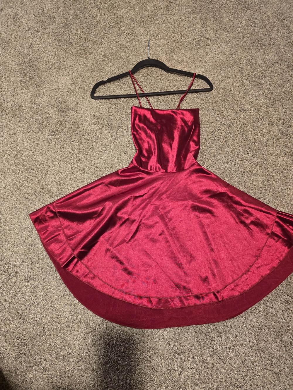 Sleeveless Red Satin Mini Dress with Spaghetti Straps